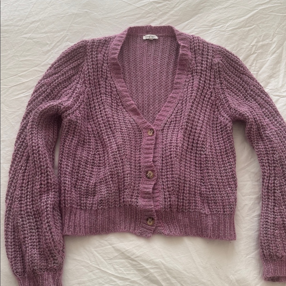 Lilac Knit Cardigan Sweater - cotton/alpaca/wool